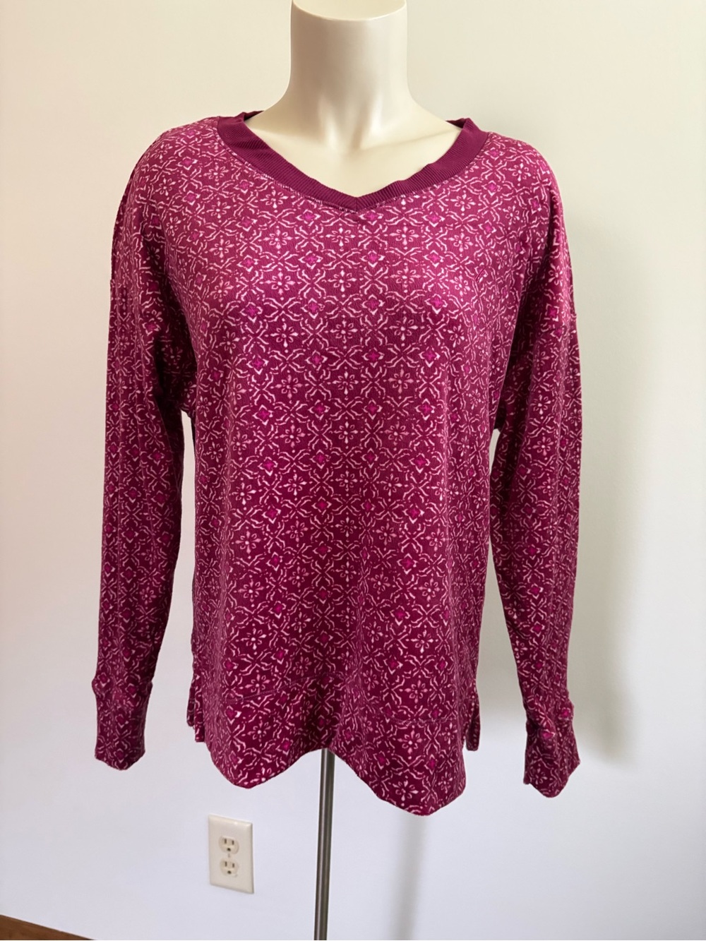 Nautica Small Pink Patterned Long Sleeve Top